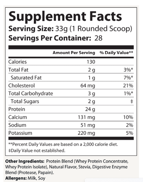 WHEY PROTEIN POWDER - Armor Vanilla w/Stevia Non-GMO