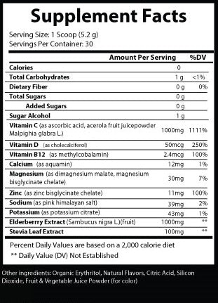 HEALTHY BODY - Elderberry Immunity Powder with Zinc & Vitamin C